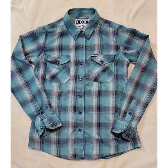 DIXXON Tops - DIXXON FLANNEL COMPANY BLUE MARLIN WOMENS LONG SLEEVE PLAID BUTTONDOWN SZ SMALL
